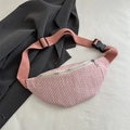 Stilvolle Gürteltasche aus Tweed in Rosa und Weiß mit verstellbarem breitem Gurt - Rosa