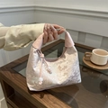 Rosa chinesische Jacquard-Handtasche mit Seidenblumenmuster und Jadedetail-Quaste - Rosa