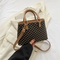 Borsa a mano retrò monogramma in ecopelle caffè nero con tracolla marrone regolabile - Cachi