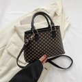 Borsa tote nera retrò con motivo floreale marrone e tracolla rimovibile in pelle - Nero