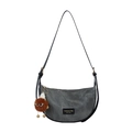 Bolso bandolera de lona gris en forma de media luna con correa ajustable y dije - Bolso Té Oscuro Sin Adorno / Marrón Oscuro