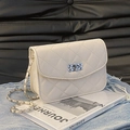 Chic cream-white quilted crossbody bag with silver chain strap and metal turn-lock - Large / Beige Large