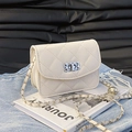 Chic off-white quilted crossbody bag with silver hardware and interwoven chain strap - Small / Beige Small