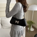 Elegante bolso baguette de cuero negro con lazo, bolso de hombro estilo vintage - Negro