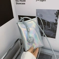 Iridescent laser PU leather phone bag with round rope strap and decorative knot detail - Multi-color Silver