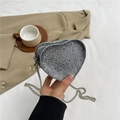 Sparkling silver rhinestone heart-shaped mini crossbody bag with delicate chain strap - Silver