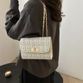 Classic tweed chain crossbody bag in beige and green weave with gold metal clasp - White