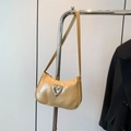 Chic light yellow baguette bag with sparkling heart-shaped rhinestone embellishment - Khaki