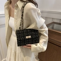 Elegant black tweed crossbody bag with gold metallic threads and chain strap - Black