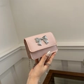 Pink mini crossbody bag with silver butterfly metal ornament and chain strap - Pink