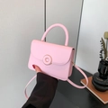 Minimalist light pink crossbody square bag with gold circular metal buckle and top handle - Pink