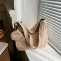 Minimalist corduroy tote bag in beige with matching round coin purse on wooden desk - Khaki