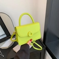 Fluorescent green leather square handbag with golden buckle and adjustable strap - Green