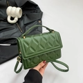 Dark green quilted small square crossbody bag with top handle and gold hardware detail - Green