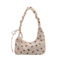 Borsa a spalla in velluto a coste con stampa di fragole e tracolla scrunchie bianco crema - Bianco