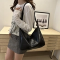 Minimalist black patchwork shoulder bag with geometric matte PU leather design - Plaid Black