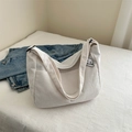 Minimalist white corduroy tote bag with shoulder strap and cute puppy pendant accessory - No Pendant / White