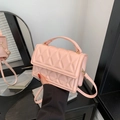 Chic pink quilted small square bag with top handle and adjustable shoulder strap - Pink