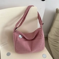 Pink corduroy crossbody tote bag with adjustable strap and cute cartoon sheep keychain - Pink With Pendant