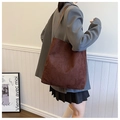Dark brown large faux suede tote bag with matte texture and shoulder strap for women - Brown