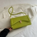 Bolso baguette minimalista verde limón en cuero PU liso con hebilla dorada de moda - Verde