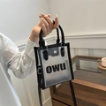Transparent frosted crossbody bag with black leather handles and OWU logo print - Frosted White