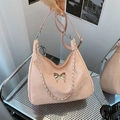 Pink minimalist crossbody bag with silver butterfly charm and chain strap - Pink