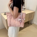 Pink large tote bag with textured marble finish and decorative scarf on shoulder - Pink