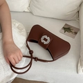 Chocolate brown leather underarm bag with a crystal buckle and knotted shoulder strap - Brown