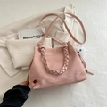 Sac seau rose avec cordon de serrage, poignée tressée et pendentif en peluche blanc - Sans Pendentif / Rose