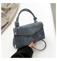 Borsa a tracolla vintage blu-grigio con manico a nodo e dettagli dorati eleganti - Blu