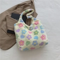 Gelbe Plüsch-Tragetasche mit pastellfarbenen Blumen und Herzmotiven für Damen - Cremeweiß