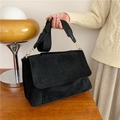 Large black suede tote bag with wide fabric strap and golden hardware in a casual style - Black