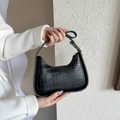 Chic black crocodile embossed hobo bag with adjustable strap for women in office wear - Black