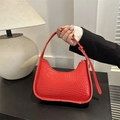 Elegant red crocodile embossed leather crescent shoulder bag for women with minimalist design - Red