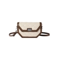 Quilted geometric crossbody bag in cream and brown leather with silver metal lock - White and Brown