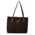 Britse stijl geruite draagtas met bruine lederen riemen en vintage metalen logo plaat - Rood