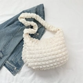 Stylish creamy white bubble textured shoulder bag for women with minimalist hobo design - White