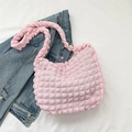 Pink crinkle texture shoulder bag with soft bubble fabric and wide pleated strap - Pink