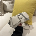 Chic cream white rectangular crossbody bag with silver buckle and chain strap - Beige