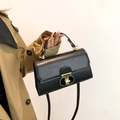Classic black square shoulder bag with gold metal buckle and leather texture - Black