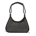 Fashionable black crescent shoulder bag featuring sparkling silver rhinestones and chain strap - Silver Rhinestone Style (JQS C239) / Silver