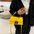 Fashionable bright yellow rectangle crossbody bag with unique artistic metal buckle - Yellow