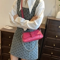 Vintage rose pink shoulder bag with silver chain and adjustable leather strap - Rose Red