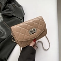 Elegante khakifarbene Stepptasche mit silbernem Diamant-Drehverschluss für Damen - Khaki
