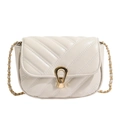 Quilted cream crossbody bag with gold U-shaped buckle and chain strap on white background - Off White