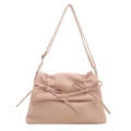 Borsa a spalla rosa con fiocco e ruches in morbida ecopelle con tracolla regolabile - Rosa