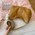 Ginger yellow PU leather tote bag with plush bear charm and adjustable shoulder strap - Brown Without Pendant