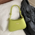 Minimalist lime green half-moon underarm bag with gold metal trim and knotted strap - Green