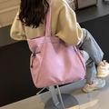 Minimalist purple nylon tote bag with drawstring detail and large capacity for women - Purple
